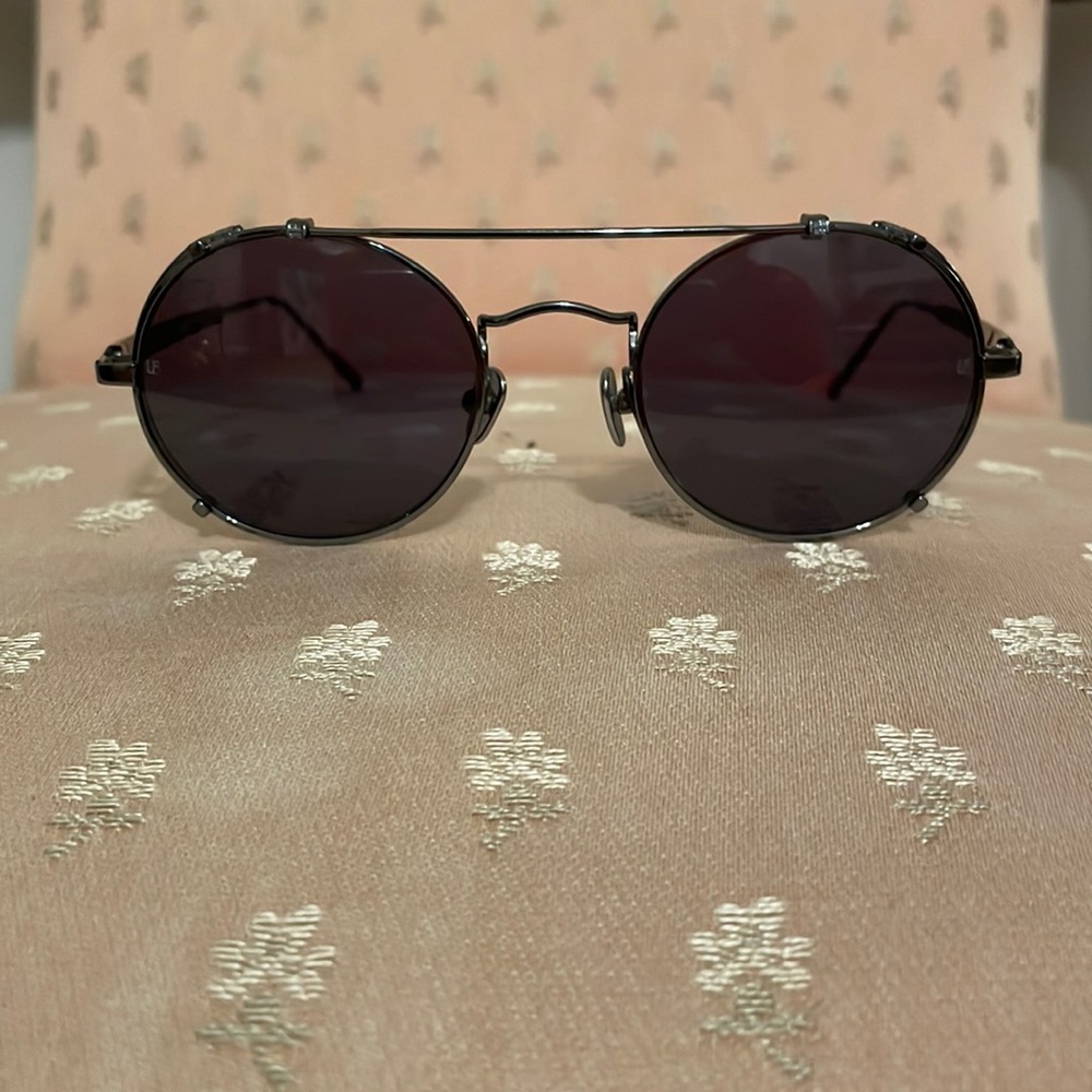Linda Farrow sunglasses “Jimi” oval in nickel with solid blue lenses